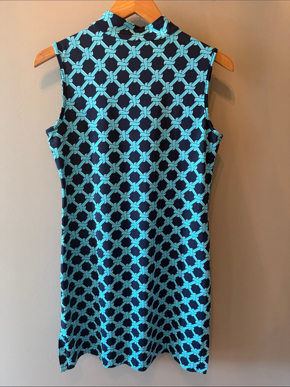 Lulu-B Navy and Teal Sleeveless V-Neck Printed Dress Size Small - Picture 4 of 7
